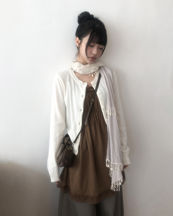 レースレイヤードロングキャミソール