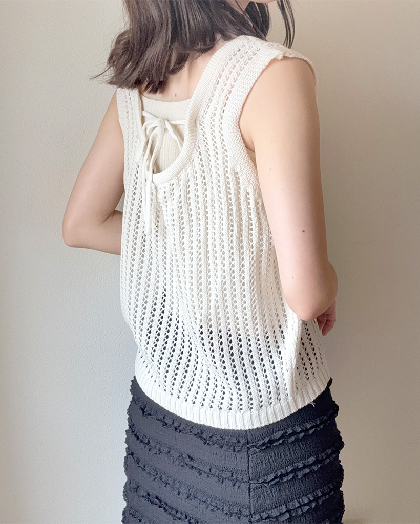 パンチングバックリボンニットスリーブレス | ファッション通販サイト NUGU