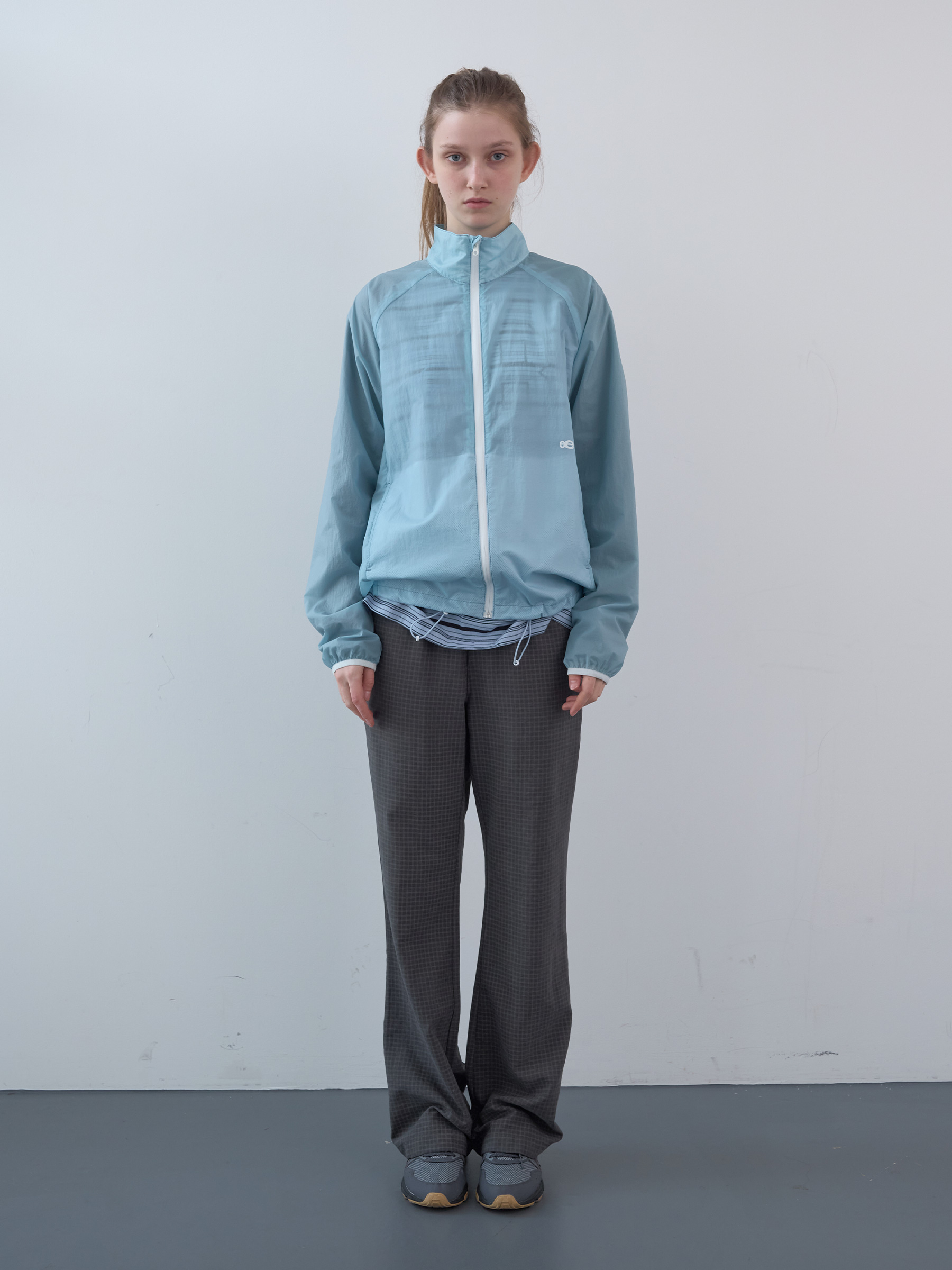 Matte Checked Banding Bootcut Pants (Grey)