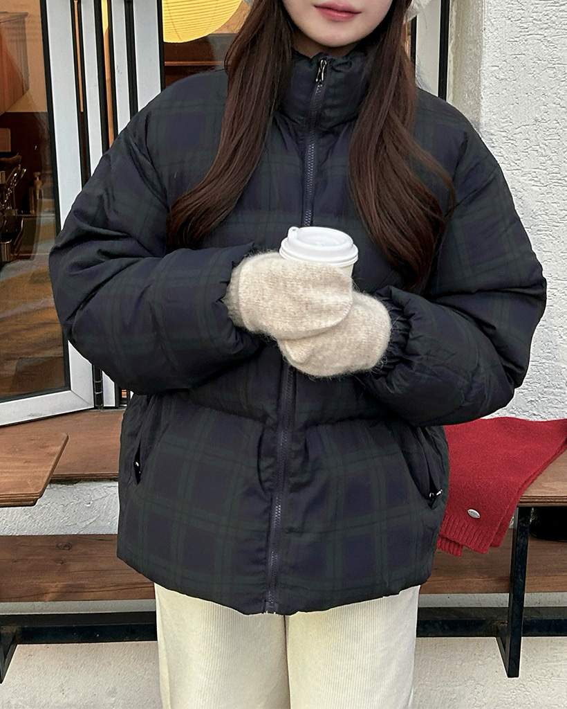 ハイネックチェックパターンダウンジャケット | ファッション通販