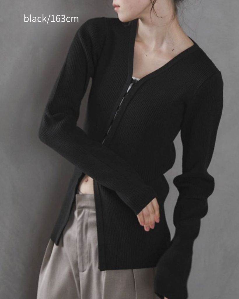 【ハンドウォッシャブル】リブニットVカーディガン