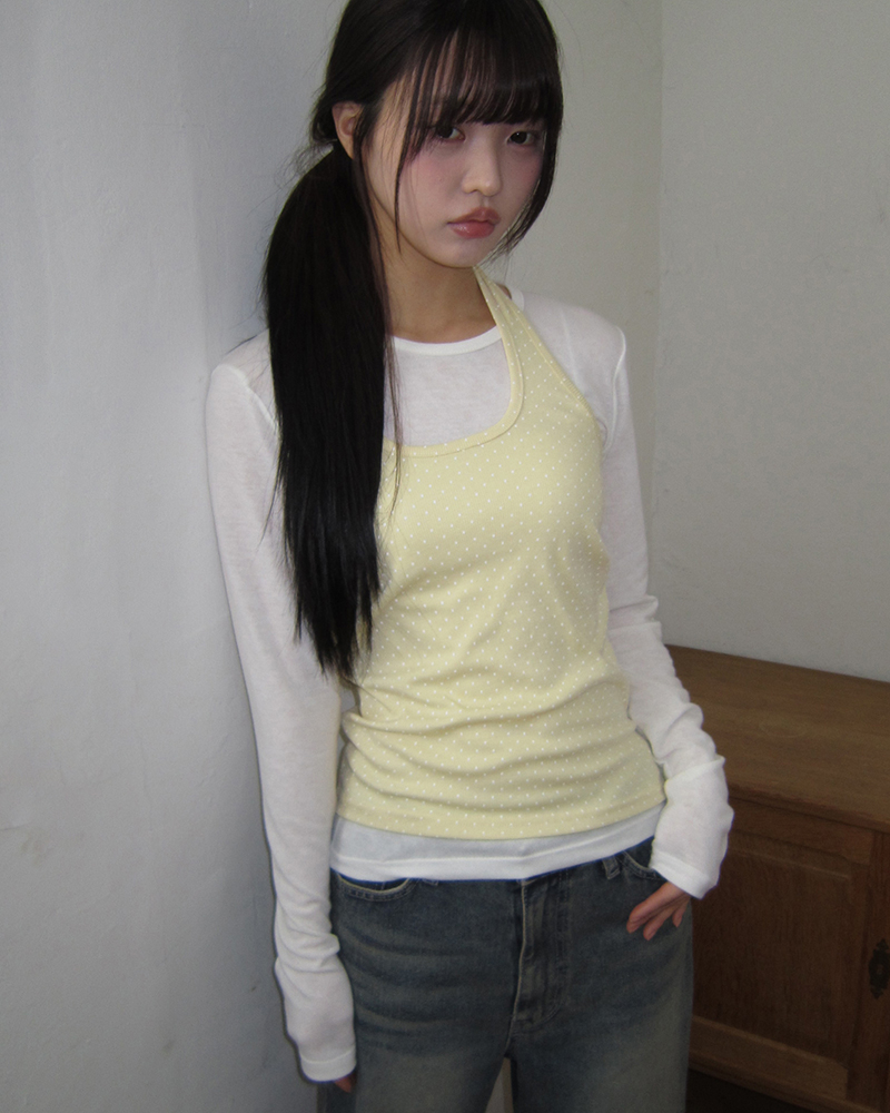 ドット柄ホールターネックキャミソール