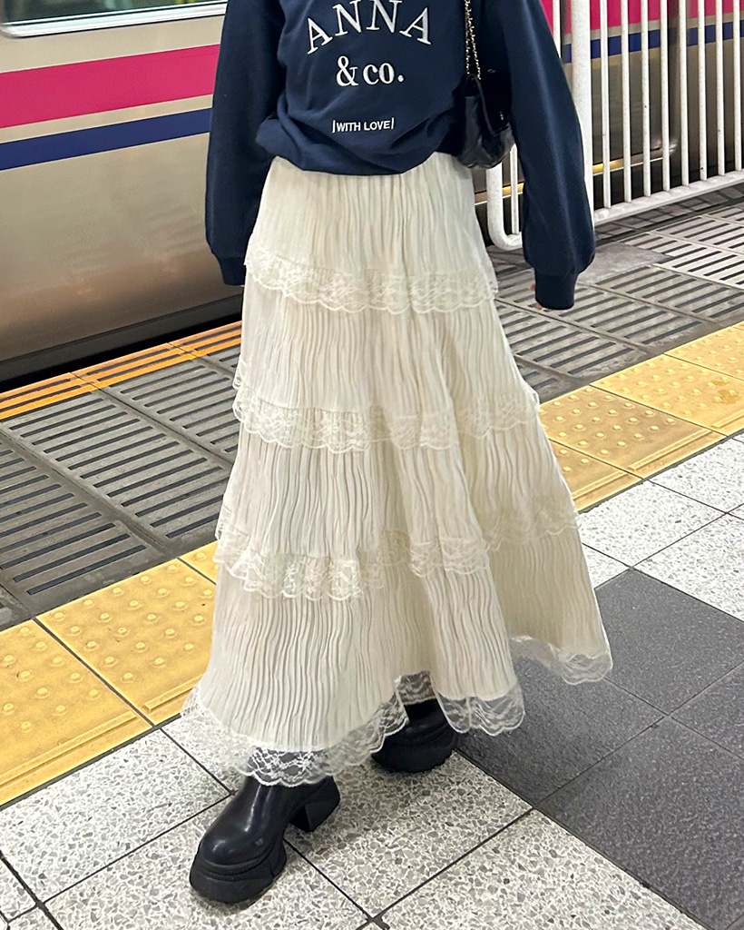 リンクルティアードロングスカート