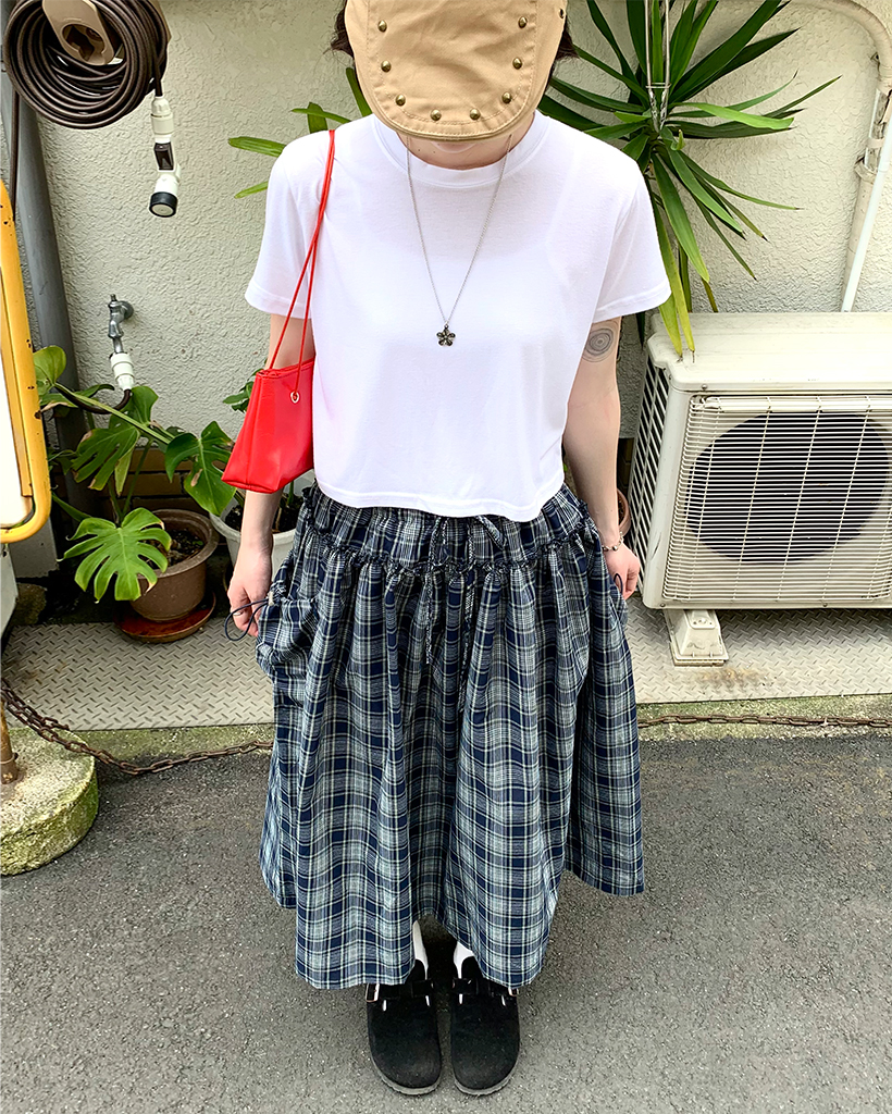 チェックポケットバンディングロングスカート