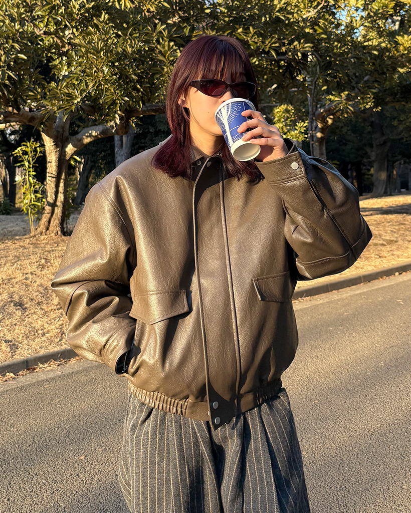 (ユニセックス)ポケットレザージャケット