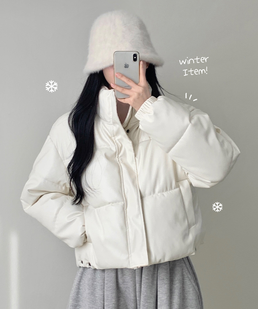 ハイネックレザークロップドダウンジャケット | ファッション通販