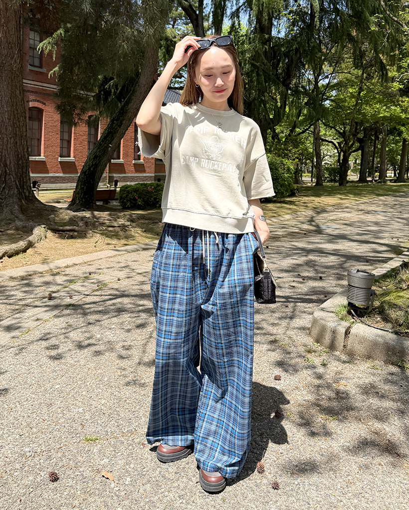 ワイドフィットチェックイージーパンツ