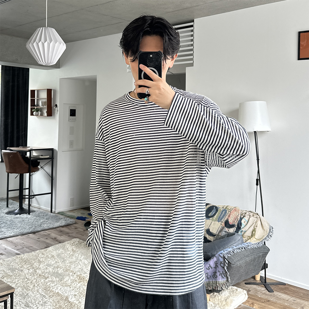 (ユニセックス)  ボーダーロングTシャツ