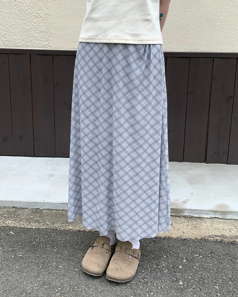 チェックシースルーロングスカート