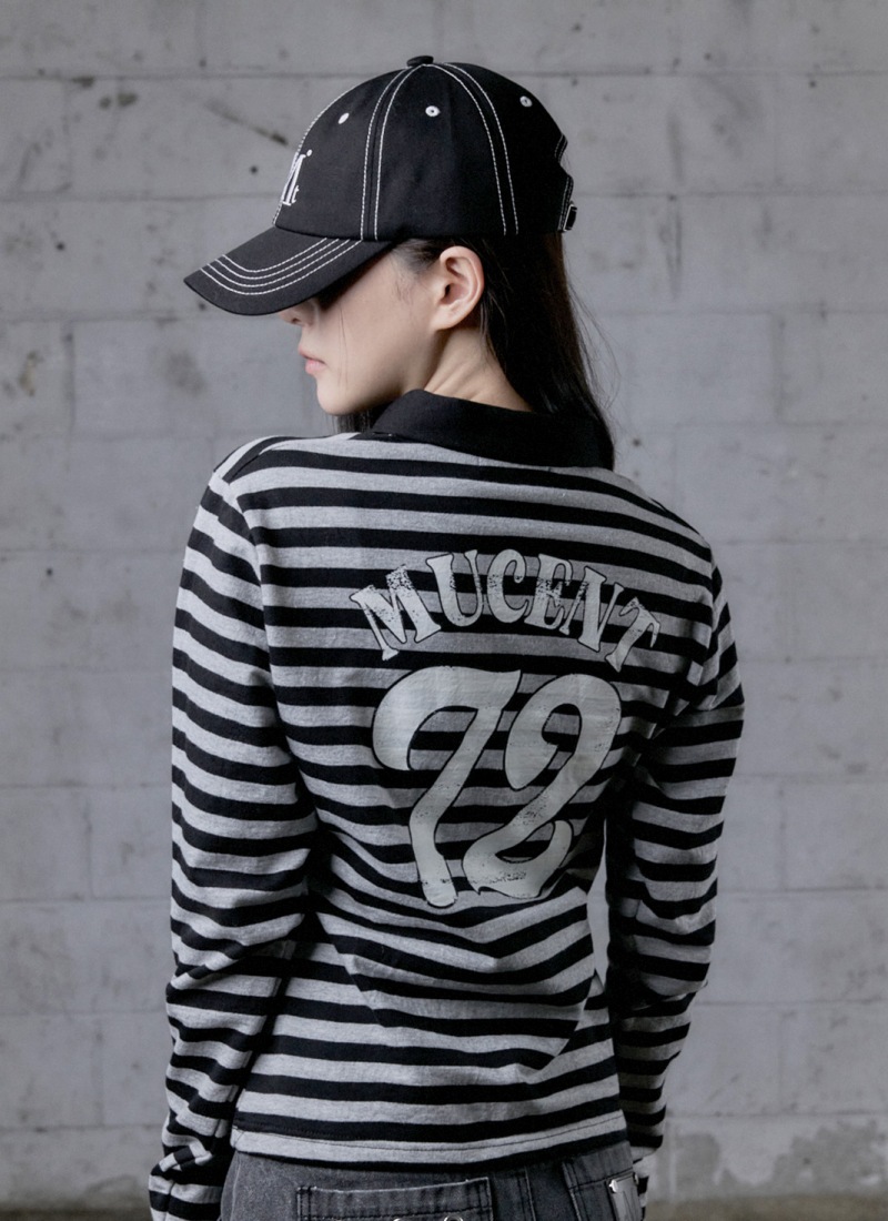 BYZE CRACK BACK 72 STRIPE COLLAR LONG SLEEVE T