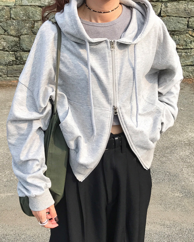 クロップド丈フードジップアップパーカー | ファッション通販