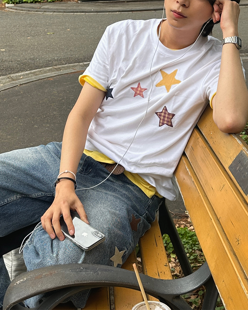 （ユニセックス）スターパッチポイント半袖 Tシャツ