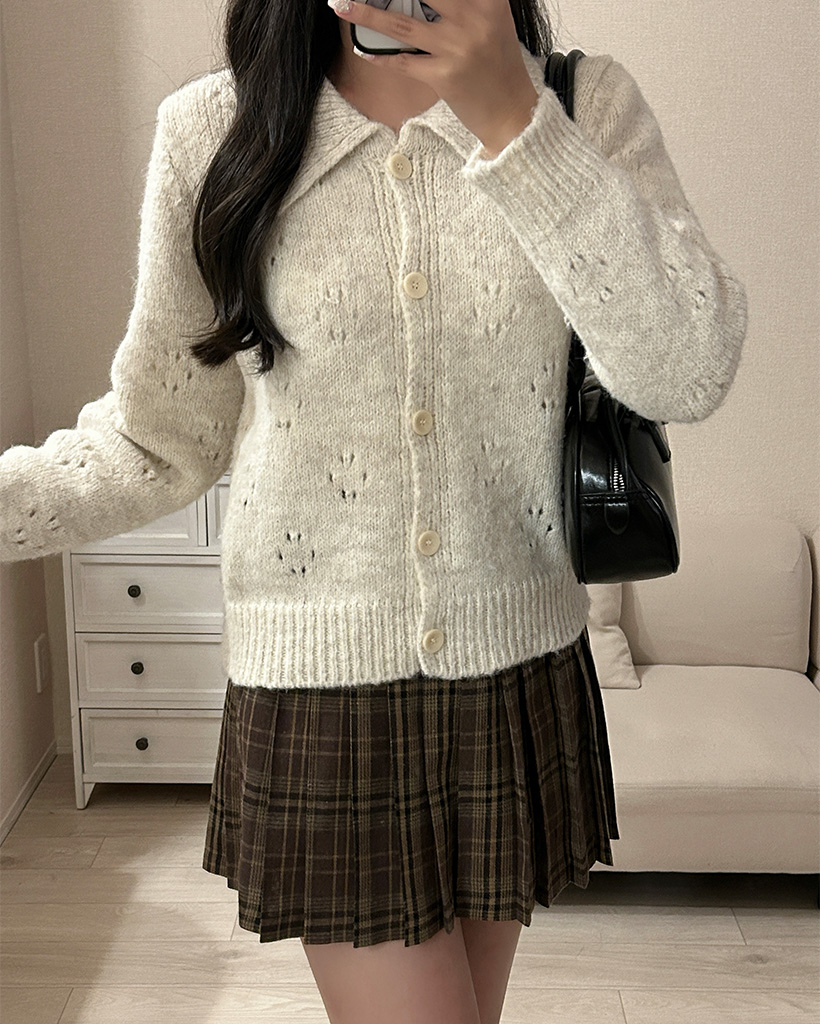 カラーネックパンチングカーディガン