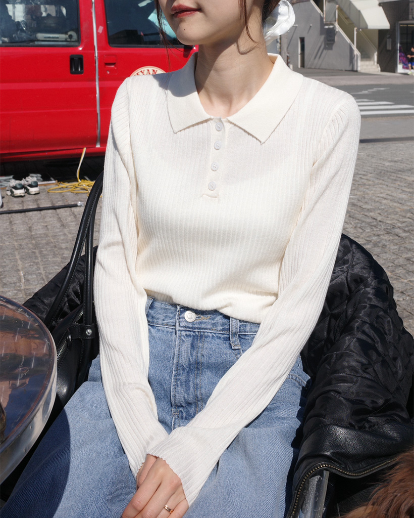 リブカラーボタン ニット