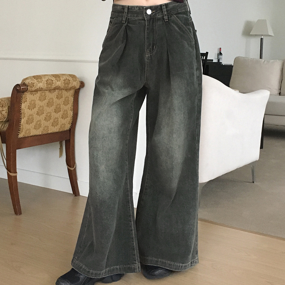 セミブーツカットロングワイドデニムパンツ