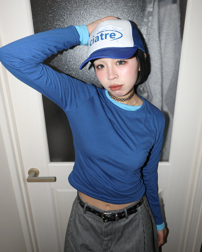 レーヨンミックスラウンドネックロングスリーブTシャツ