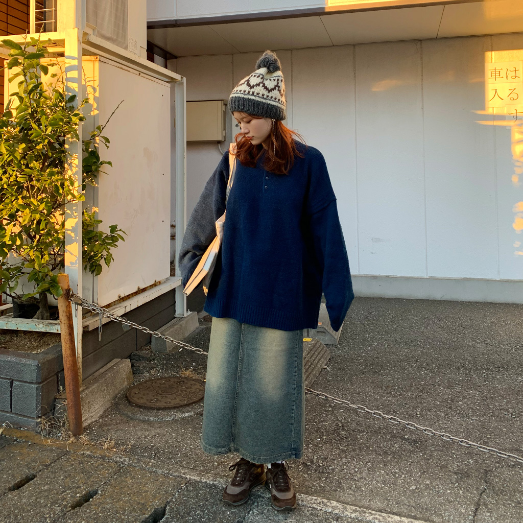 【美品】steven alan ルーズフィット ヘンリーネック ニットT カーキ 価格ファッション - steven alan ルーズフィット ヘンリーネック