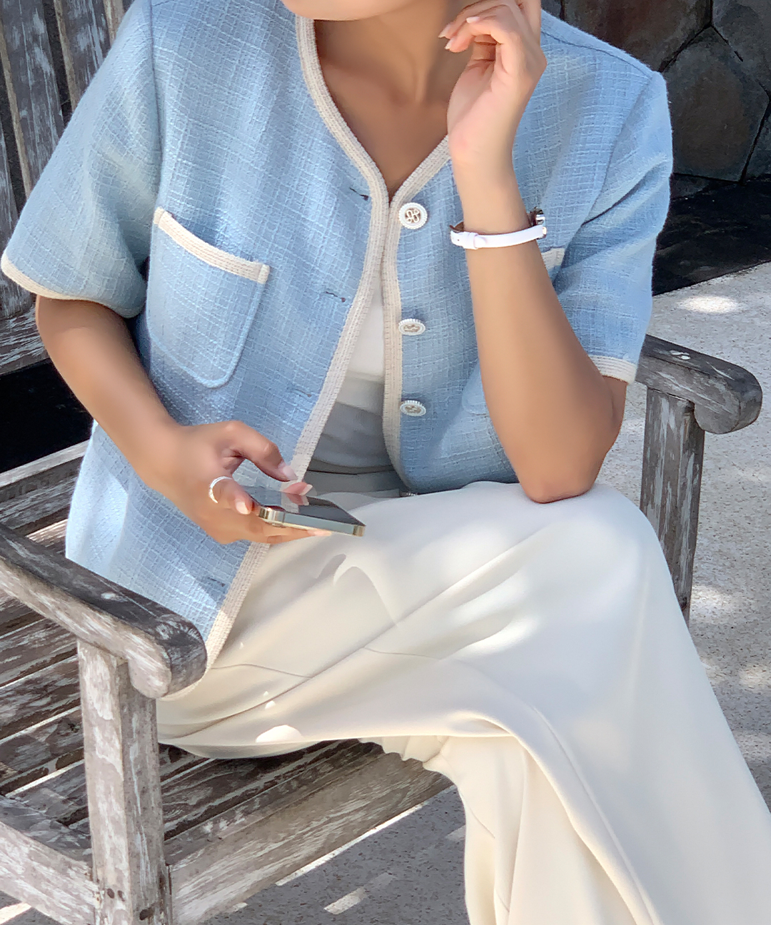 【新品未使用タグ付】CADUNE ツイードニット半袖ジャケット　ベージュ ツイード半袖ジャケット – BUNNY APARTMENT