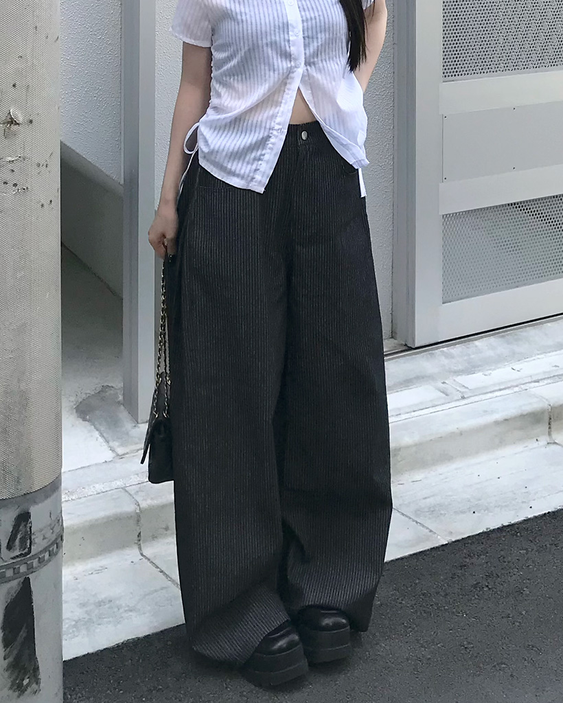 ストライプワイドデニムパンツ | ファッション通販サイト NUGU