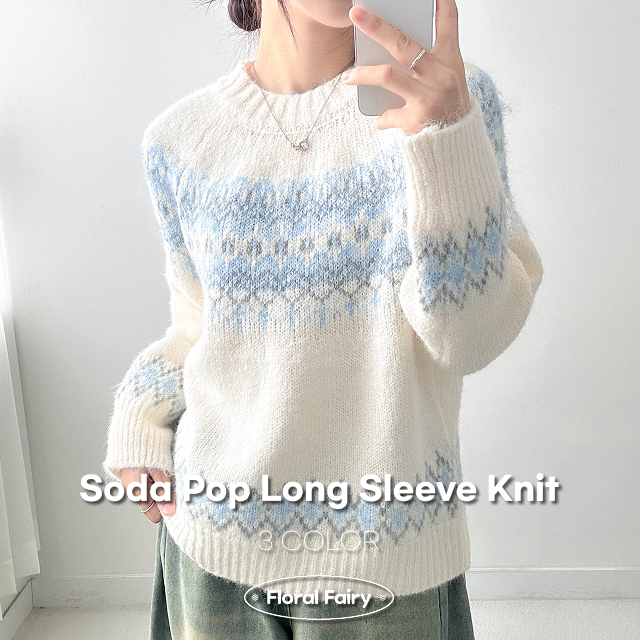 ノルディック雪柄長袖ニット