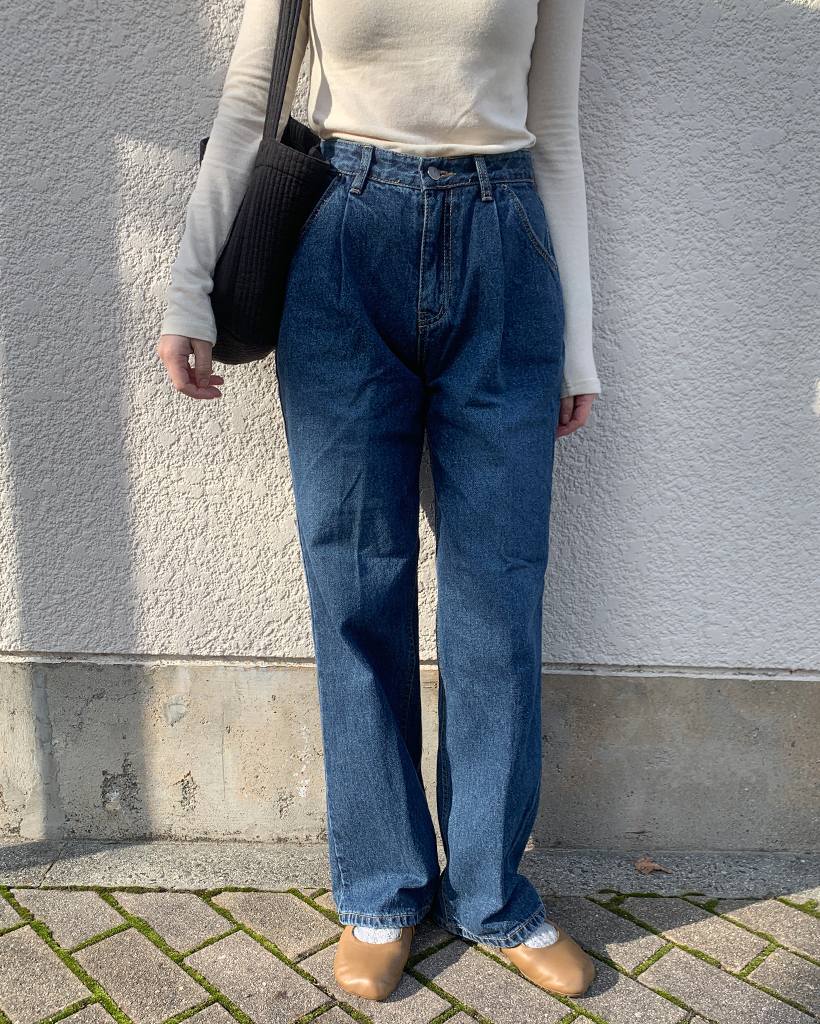 フロントピンタックワイドデニム裏起毛パンツ