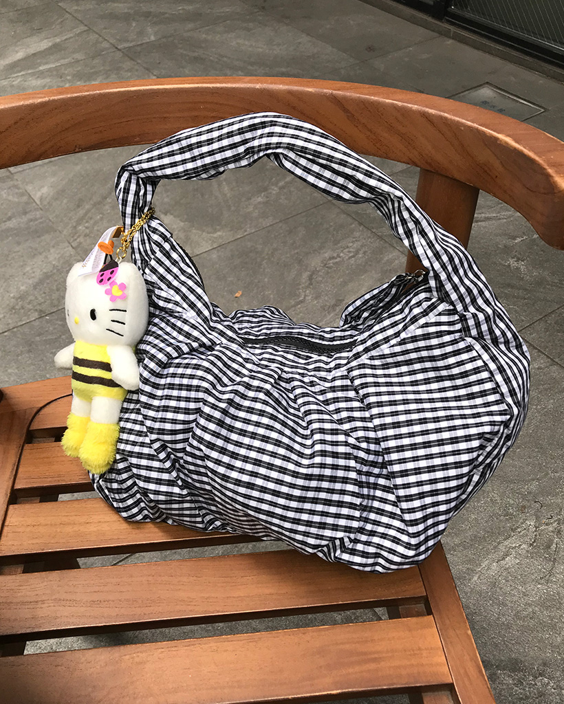 チェックボリュームトートバッグ