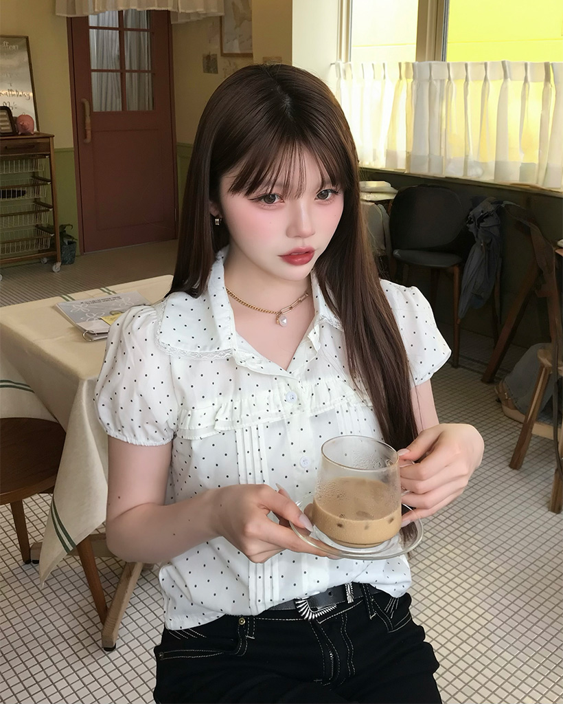ドットピンタックカラーブラウス