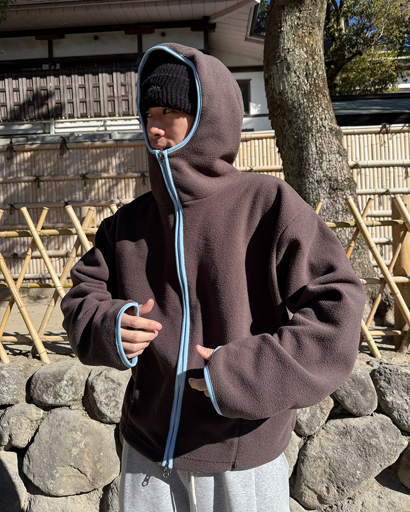 バイカラーフリースフーディジャケット