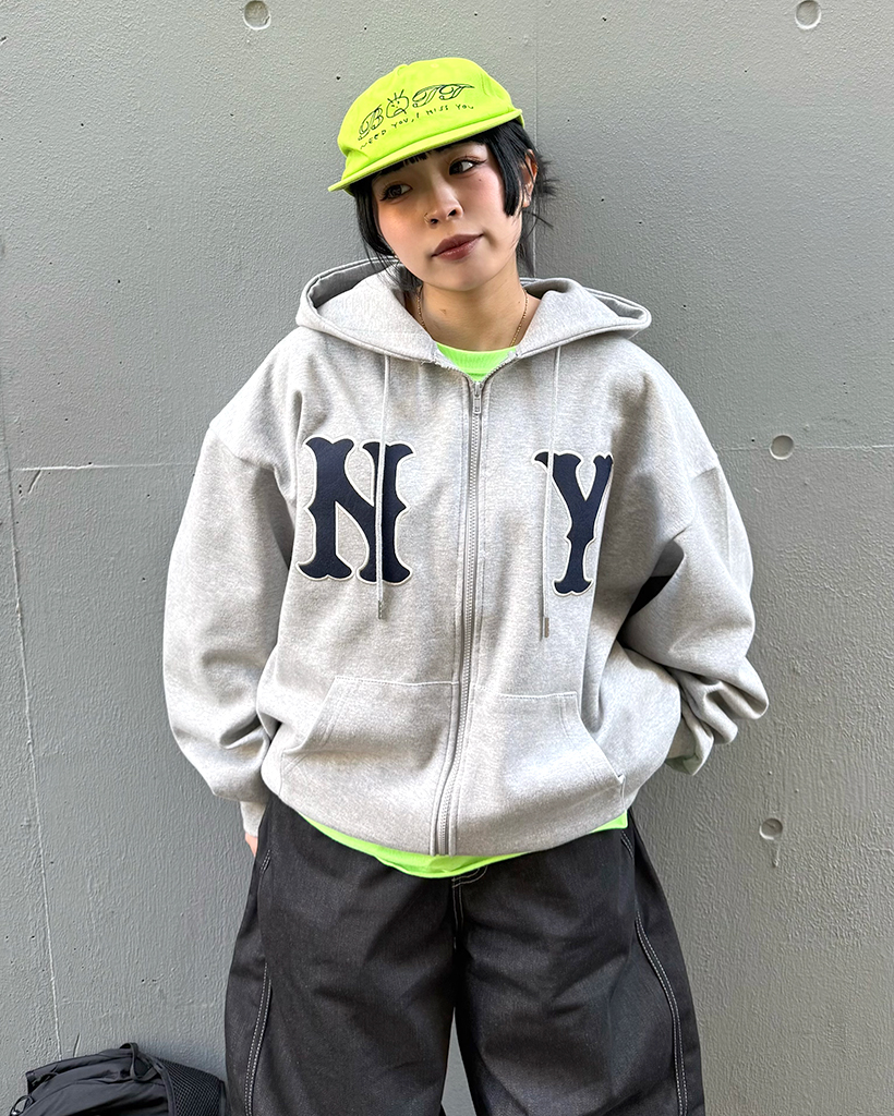 (ユニセックス)オーバーサイズNYフードジップアップ