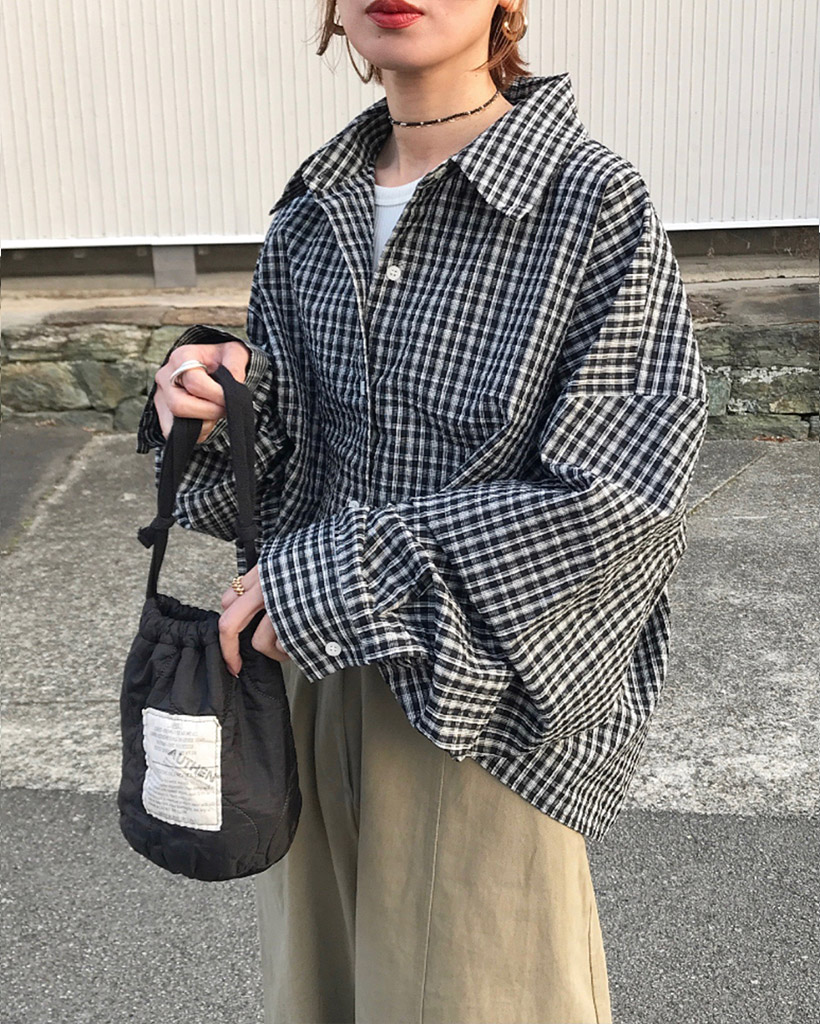 アシンメトリーチェックシャツ