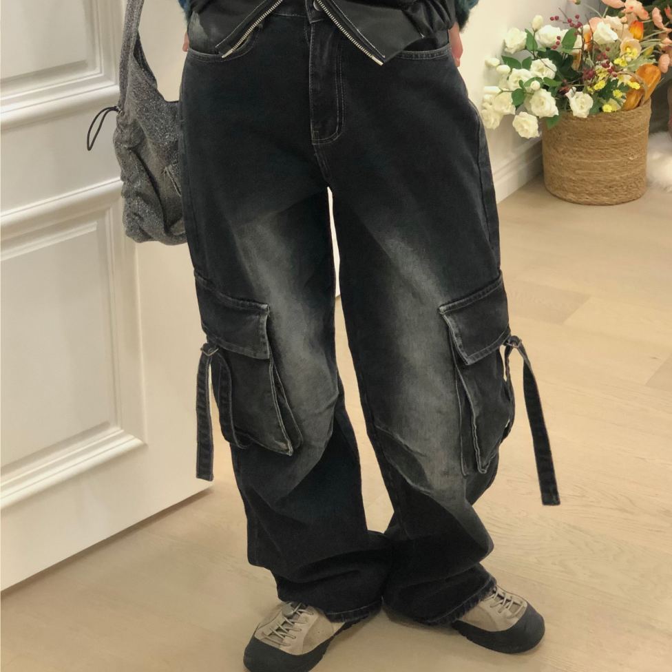 カーゴウォッシュポケットワイドデニムパンツ | ファッション