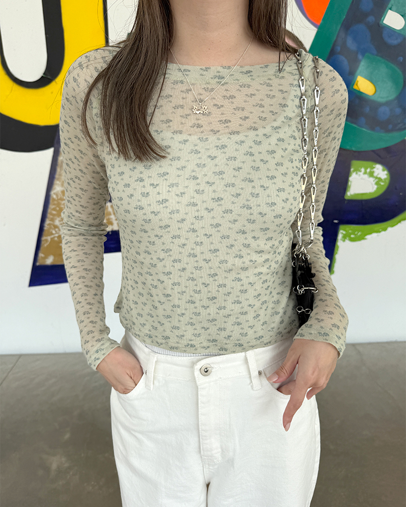 ミニフラワーパターンシースルーTシャツ