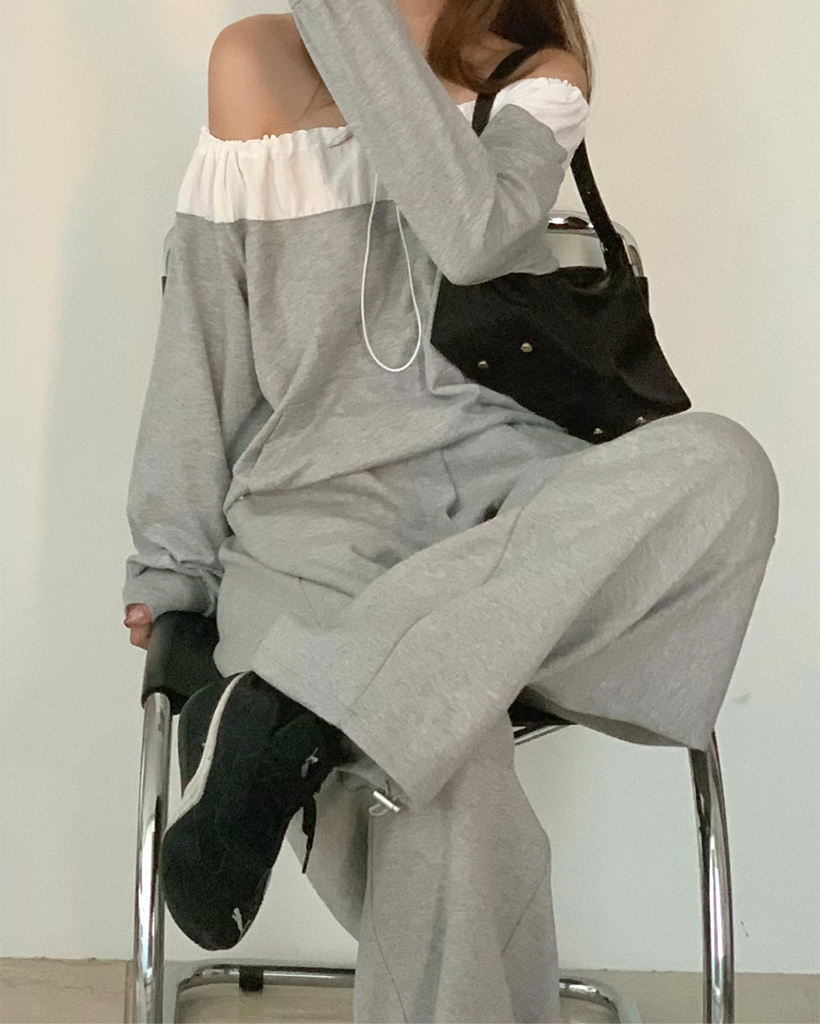 ドローストリングオフショルダーTシャツ