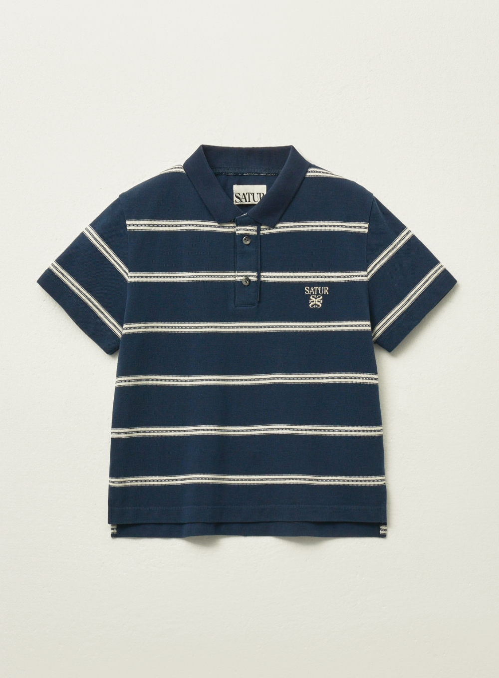 (W) Stripe Pique Polo T-Shirt - Navy