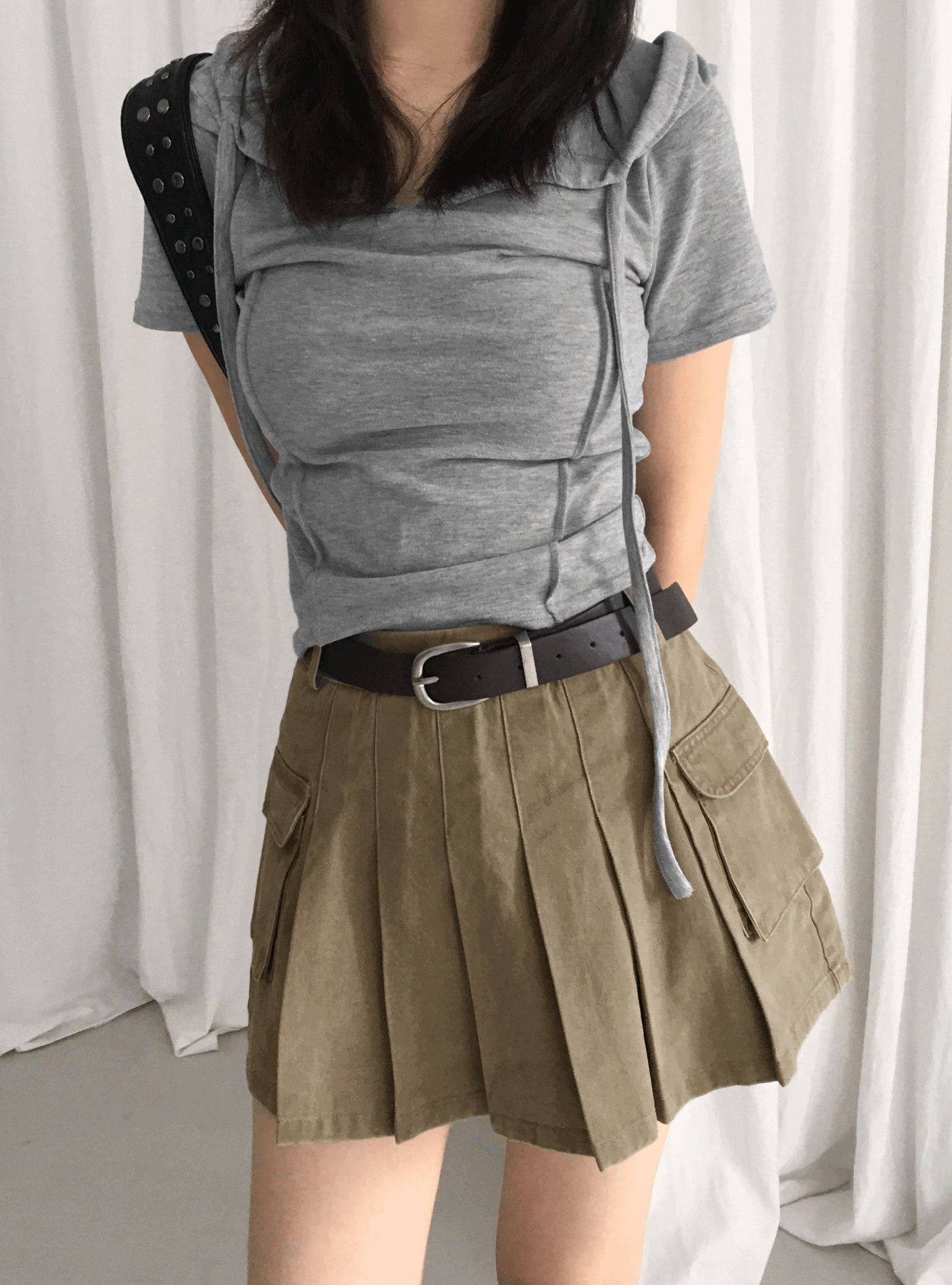 ベルトSET]ウォッシュプリーツポケットミニスカート | ファッション
