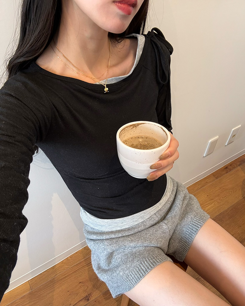 ボートネックレイヤード長袖Tシャツ