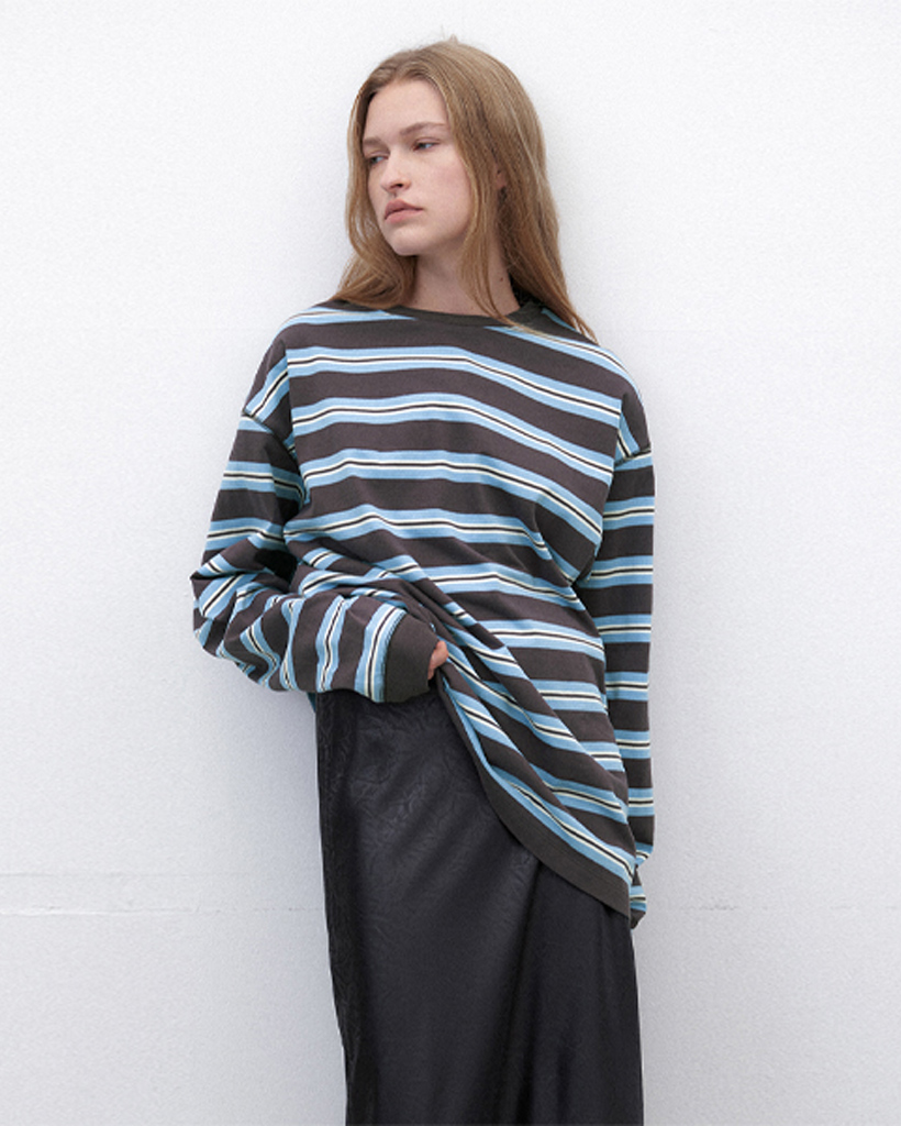(T-7127)STRIPE RELAXED TEE