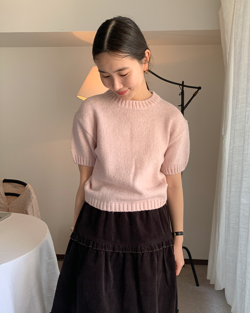 ラウンドシンプル半袖ニット