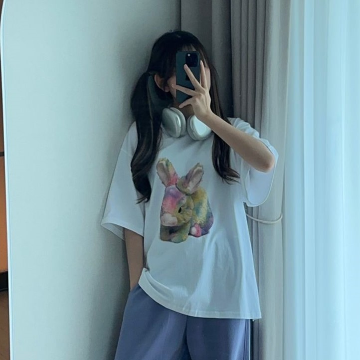 FUTUMAMO フリル付きウサギTシャツ 半袖 アイボリー ウサギプリント半袖Tシャツ | ファッション通販サイト NUGU