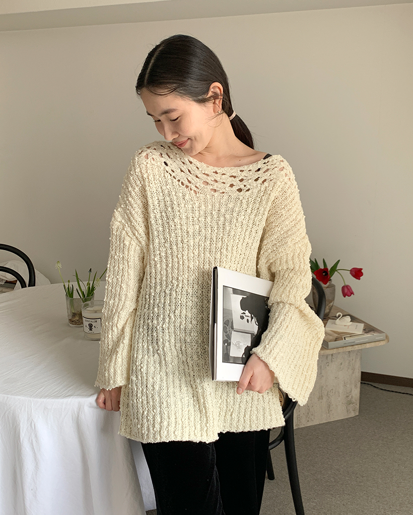 ボタニカルルーズフィットクロシェニット