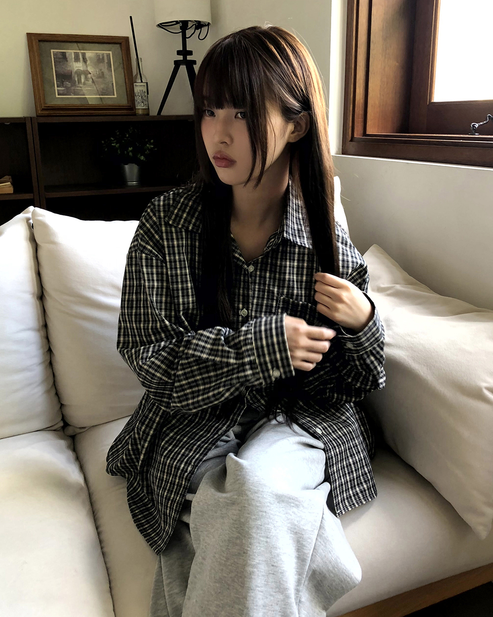 ルーズフィットチェックシャツ