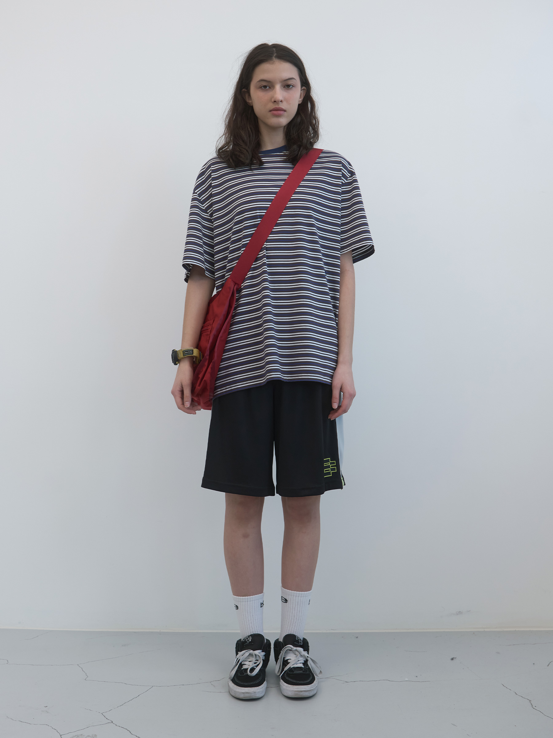 Striped Over-fit T-shirt (Charcoal)