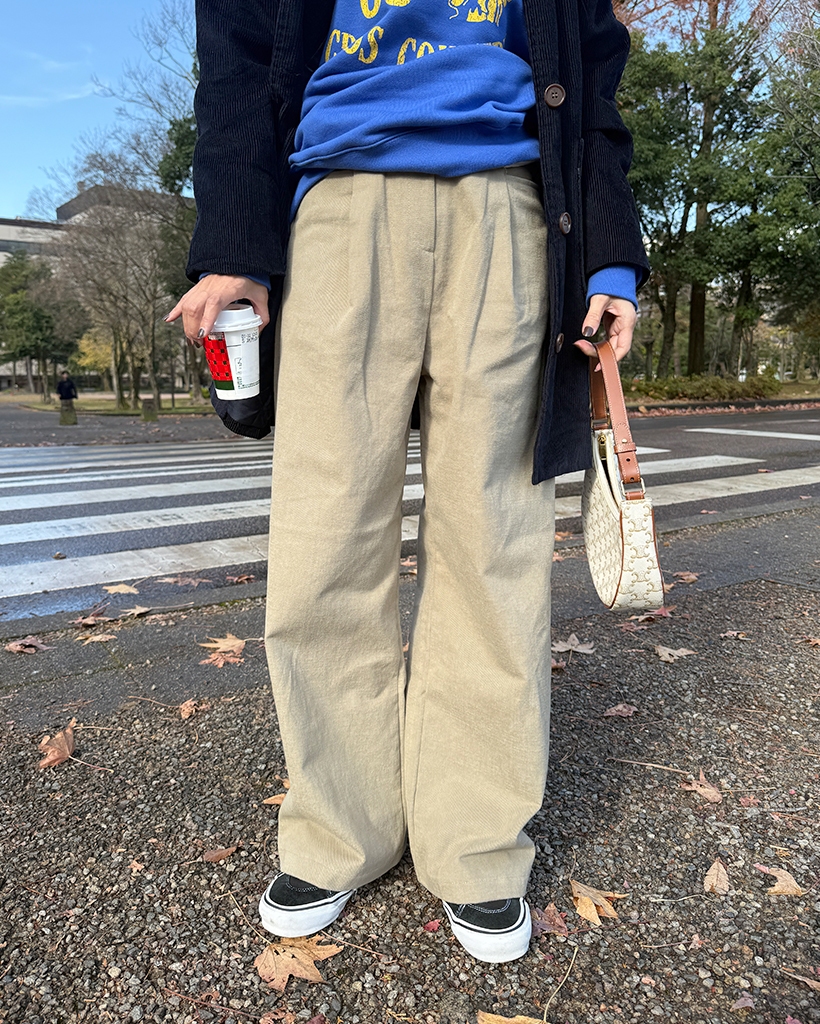ピンタックコットンワイドパンツ