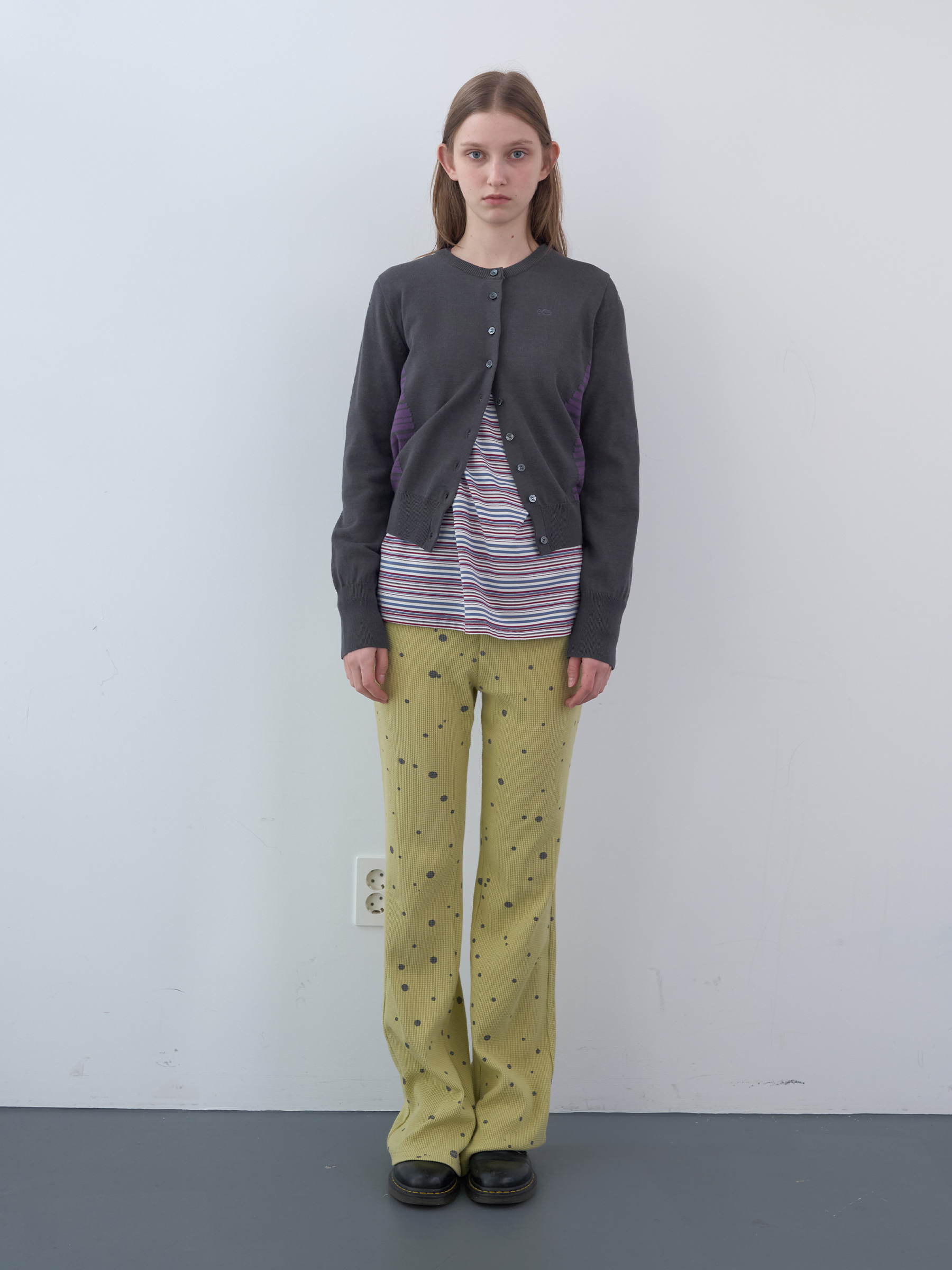 Striped Panel Cardigan (Charcoal)