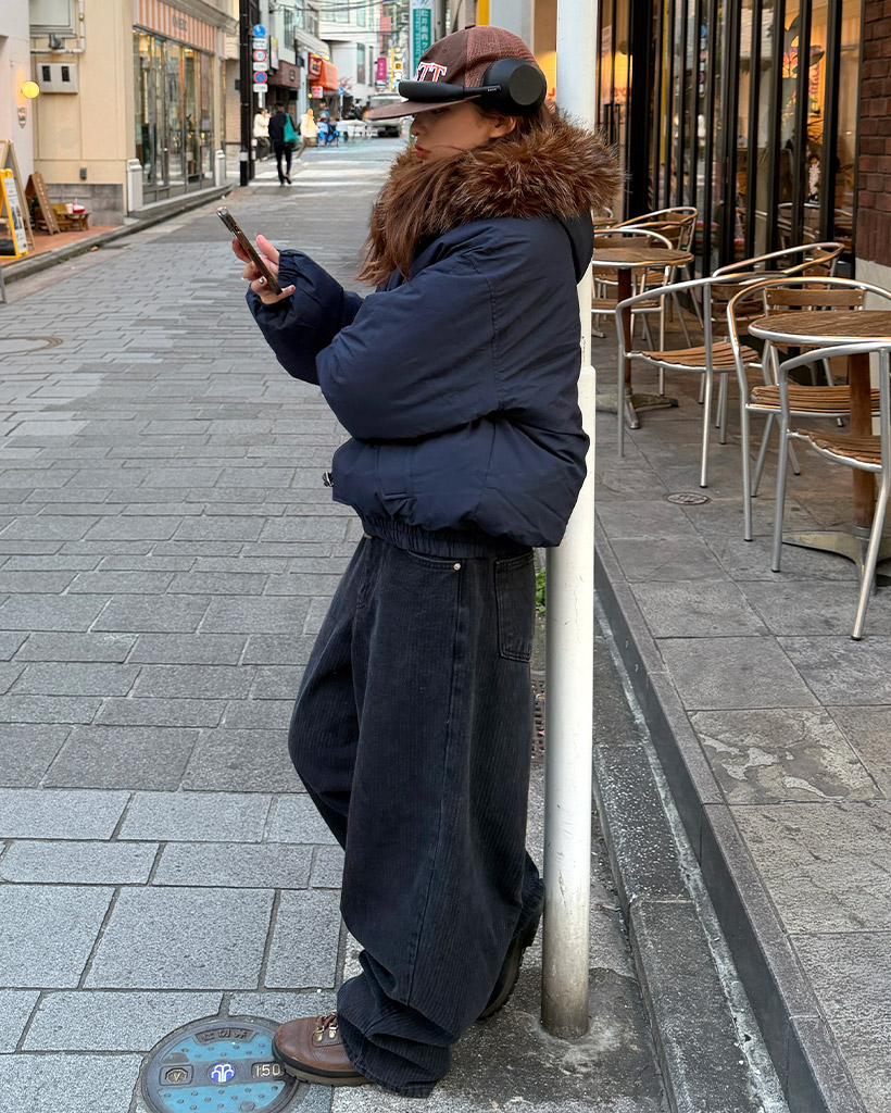 ボタンフードファーパディングジャケット