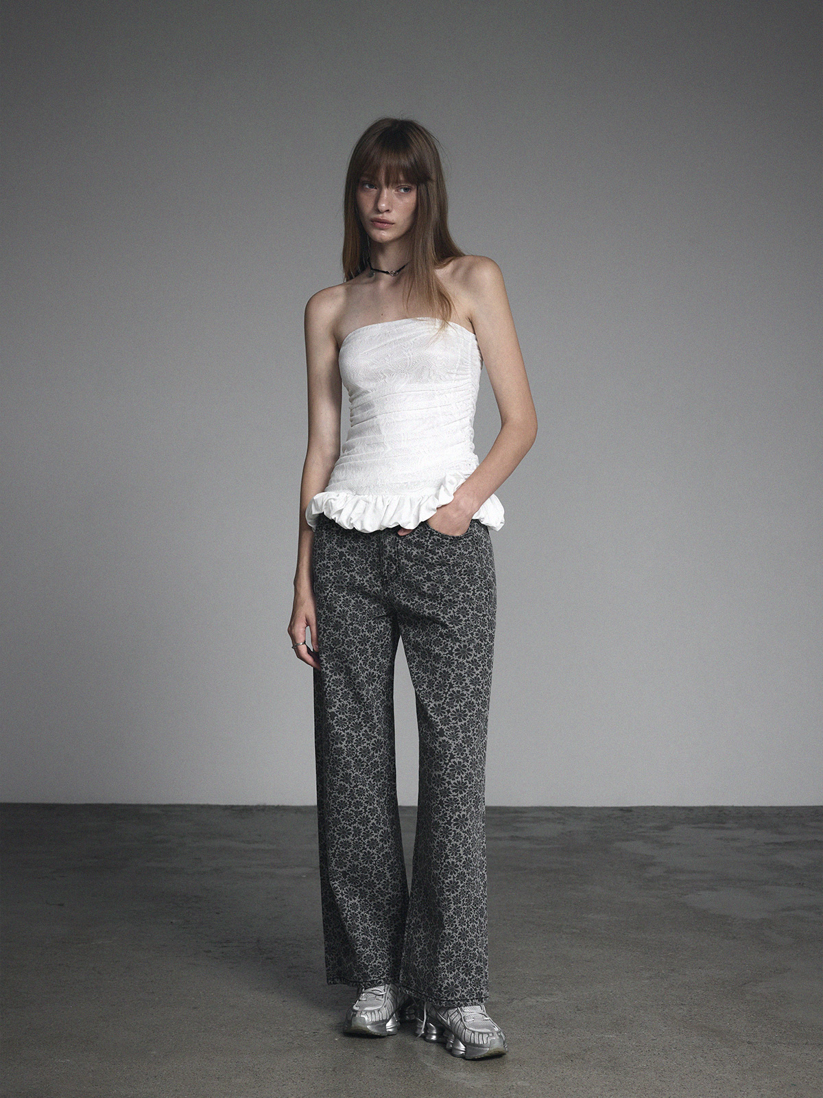 [GROWHIDE] Nella Lace Shirring Frill Top