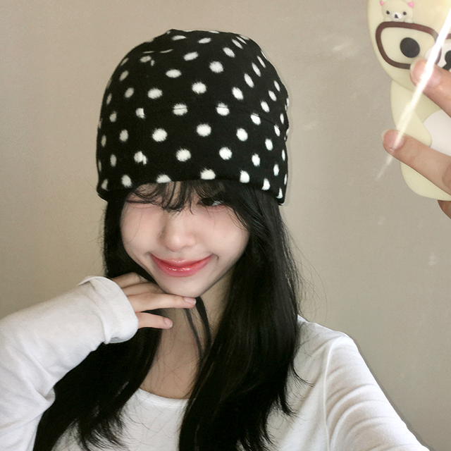 裏起毛ドットフリースニット帽