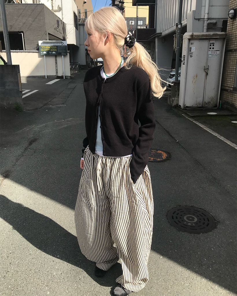 ウエストストリングストライプパンツ