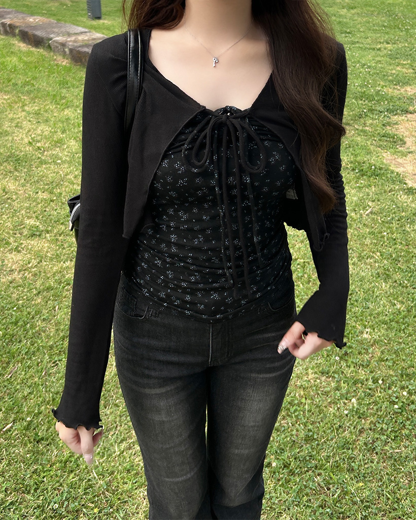 (セットアイテム)フラワーキャミソール＆シアーカーディガン