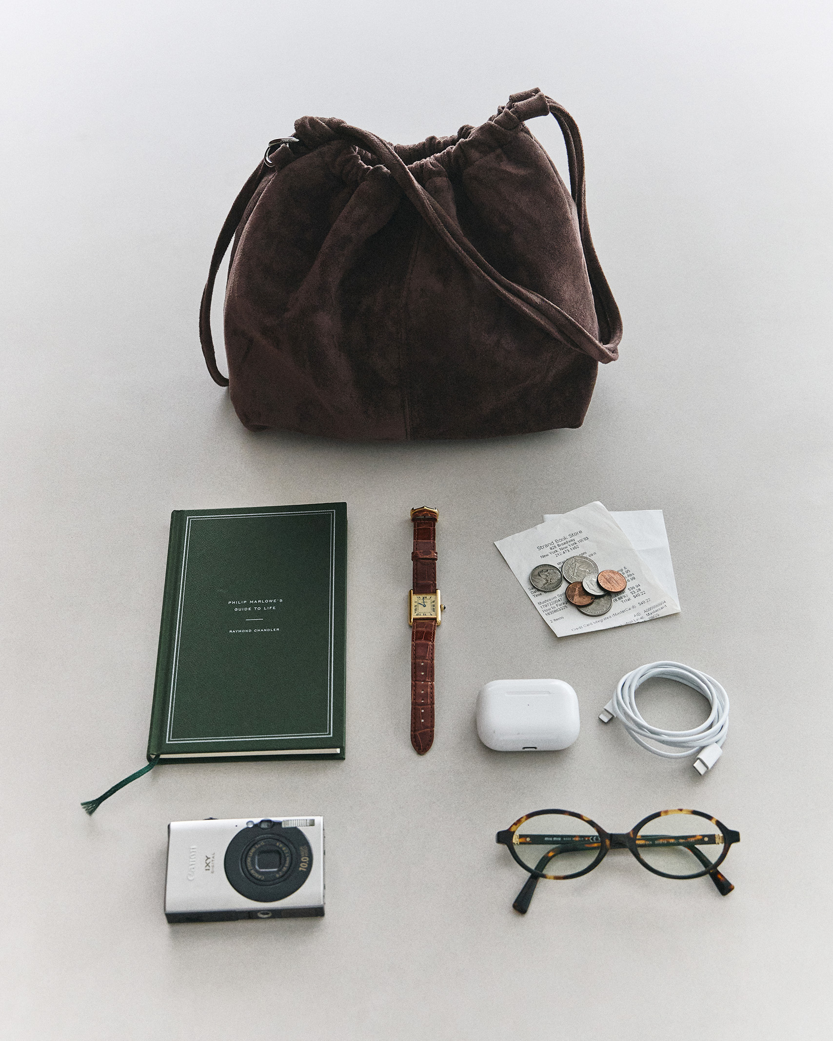 ORIGINAL) ミディアムソフトドローストリングショルダーバッグ (brown